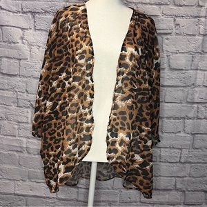 CHEETAH Print Wide Sleeve Kimono Cardigan